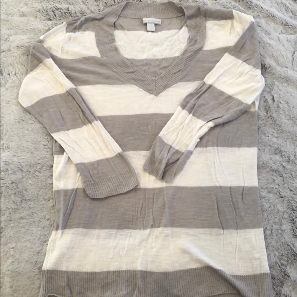 Gray and white stripped layering sweater